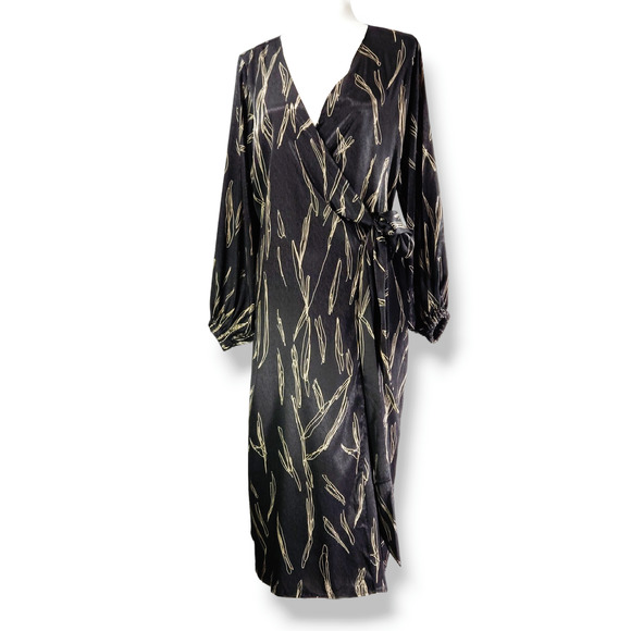 NWT Diarrablu Lala Wrap Midi Dress Size M [8-10] Scribble Noir Black Gold - Picture 3 of 13